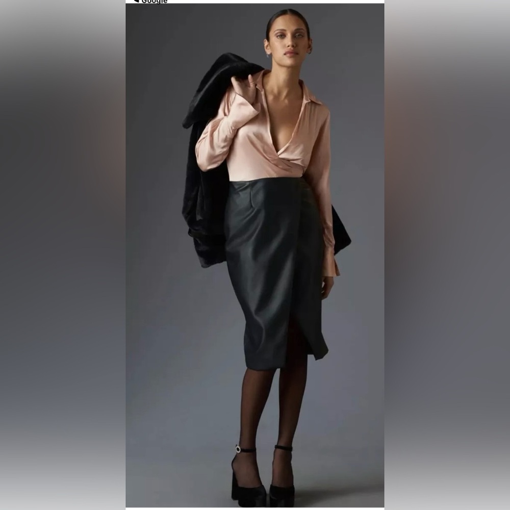 NWT Anthropologie Rose Satin/Faux Leather Dress 8